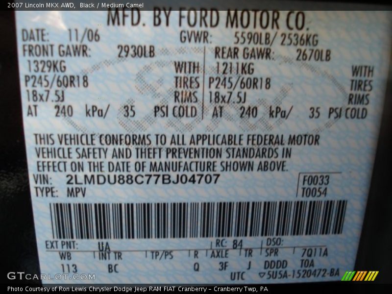 Black / Medium Camel 2007 Lincoln MKX AWD