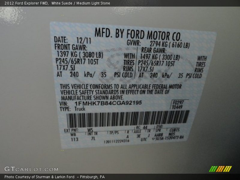 White Suede / Medium Light Stone 2012 Ford Explorer FWD