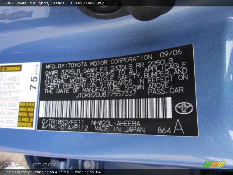 Seaside Blue Pearl / Dark Gray 2007 Toyota Prius Hybrid