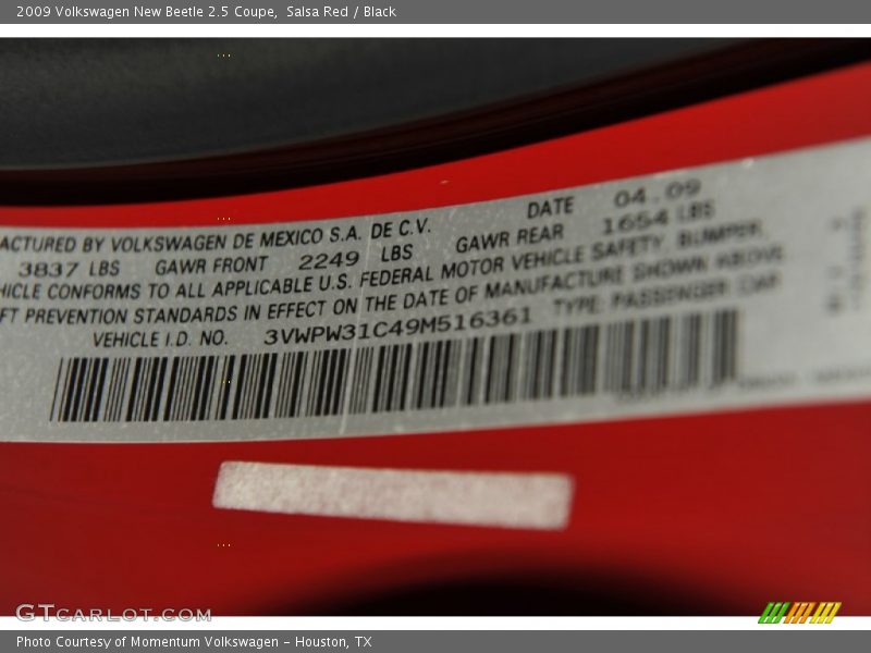 Salsa Red / Black 2009 Volkswagen New Beetle 2.5 Coupe