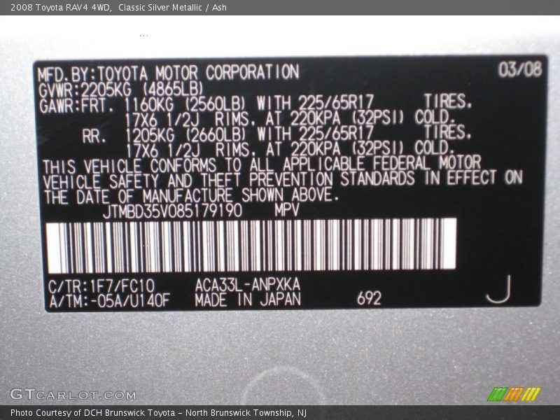 Classic Silver Metallic / Ash 2008 Toyota RAV4 4WD
