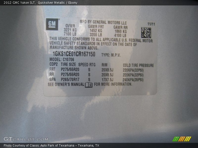 Quicksilver Metallic / Ebony 2012 GMC Yukon SLT