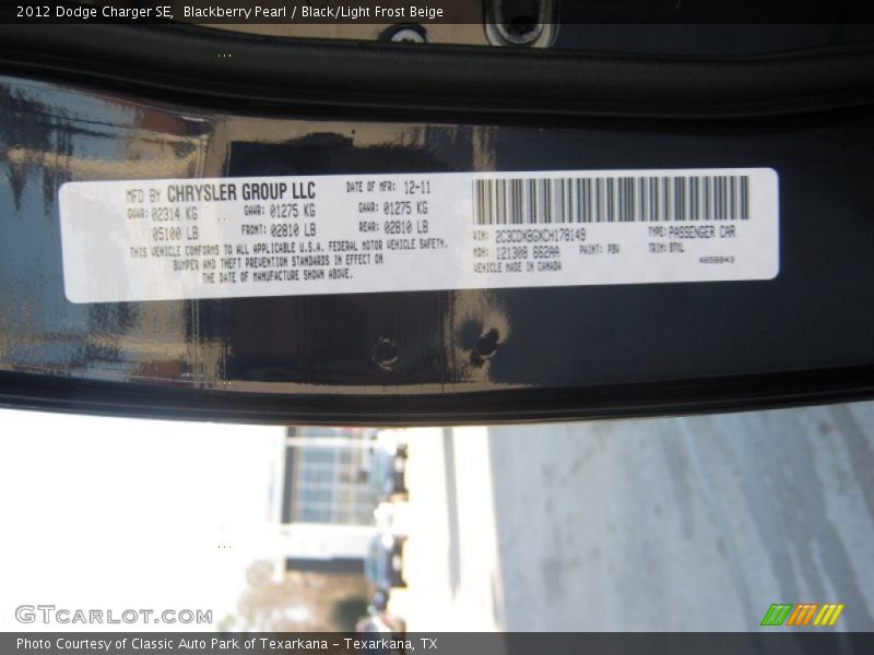 Blackberry Pearl / Black/Light Frost Beige 2012 Dodge Charger SE