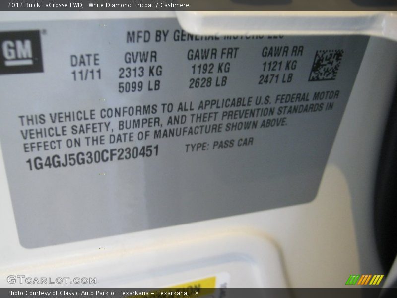White Diamond Tricoat / Cashmere 2012 Buick LaCrosse FWD