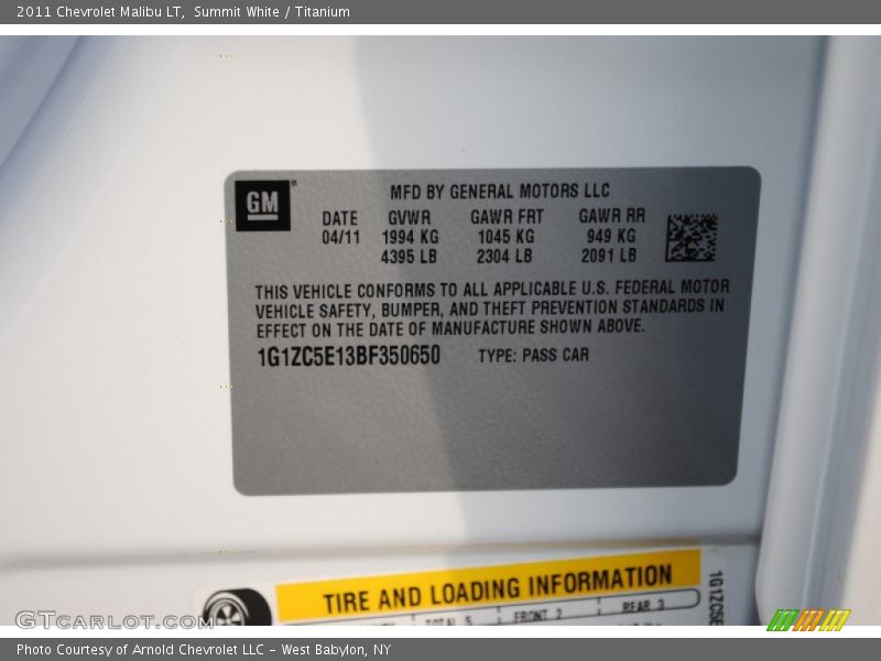 Summit White / Titanium 2011 Chevrolet Malibu LT