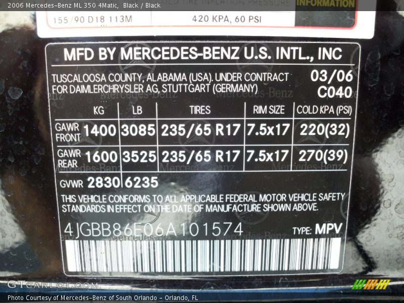 Black / Black 2006 Mercedes-Benz ML 350 4Matic