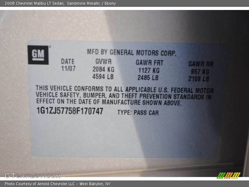 Sandstone Metallic / Ebony 2008 Chevrolet Malibu LT Sedan