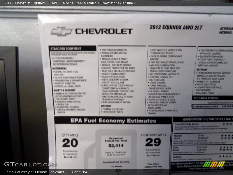  2012 Equinox LT AWD Window Sticker