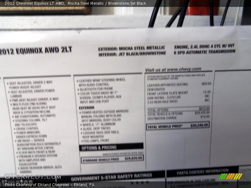  2012 Equinox LT AWD Window Sticker