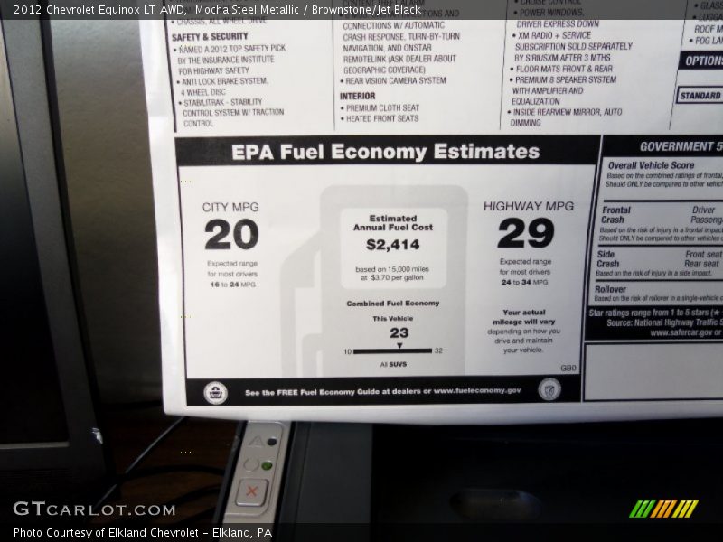  2012 Equinox LT AWD Window Sticker