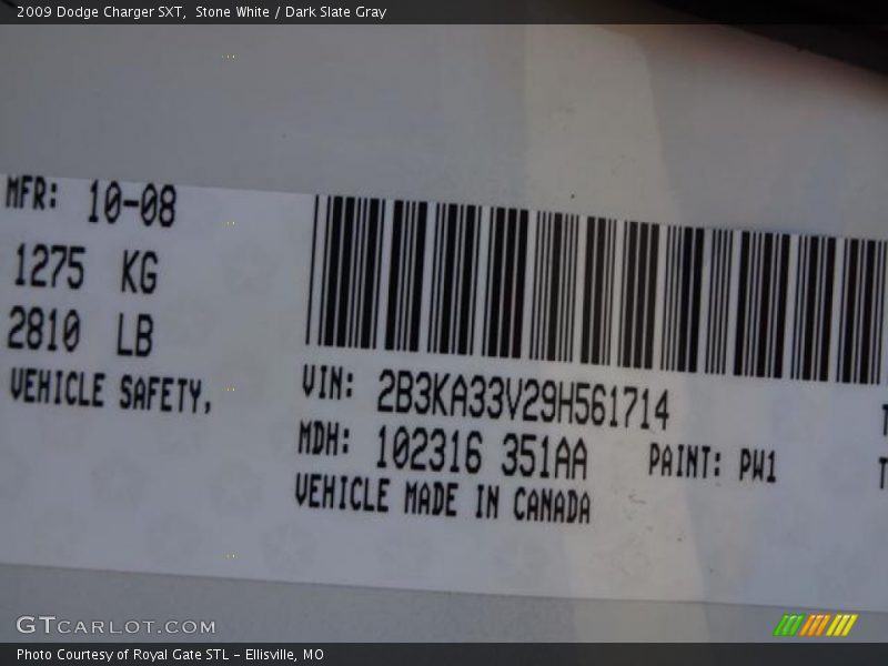 Stone White / Dark Slate Gray 2009 Dodge Charger SXT