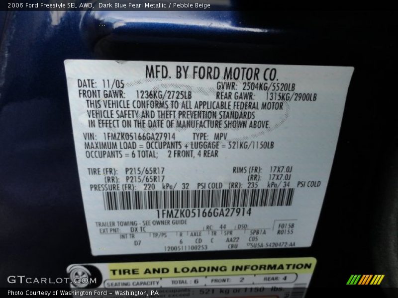 Dark Blue Pearl Metallic / Pebble Beige 2006 Ford Freestyle SEL AWD