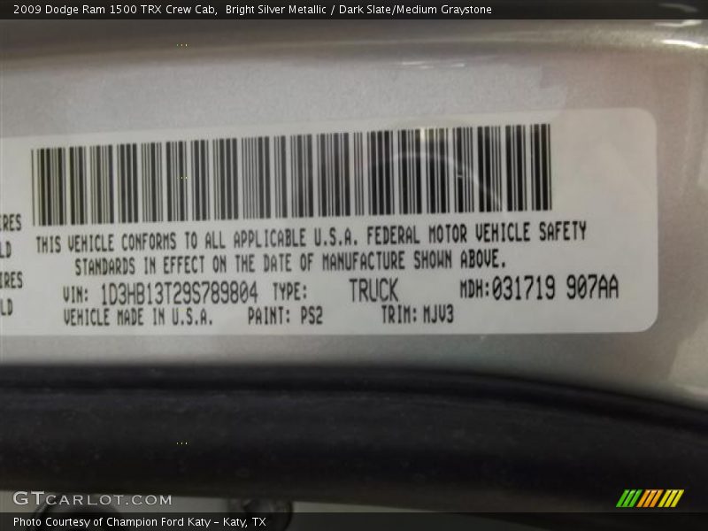 Bright Silver Metallic / Dark Slate/Medium Graystone 2009 Dodge Ram 1500 TRX Crew Cab