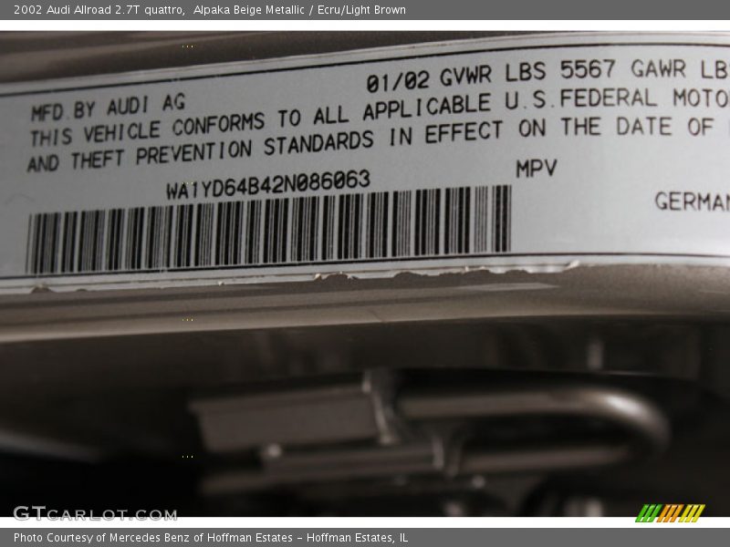 Alpaka Beige Metallic / Ecru/Light Brown 2002 Audi Allroad 2.7T quattro