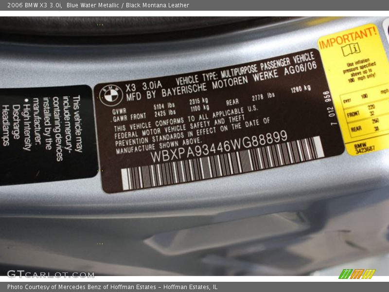 Blue Water Metallic / Black Montana Leather 2006 BMW X3 3.0i