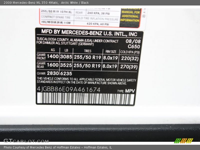 Arctic White / Black 2009 Mercedes-Benz ML 350 4Matic