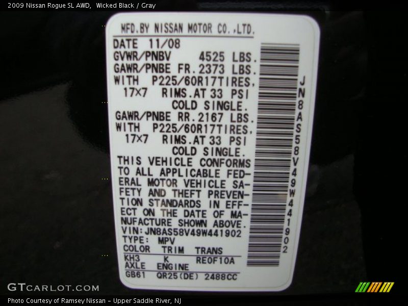 Wicked Black / Gray 2009 Nissan Rogue SL AWD