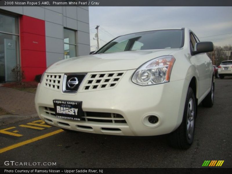 Phantom White Pearl / Gray 2008 Nissan Rogue S AWD