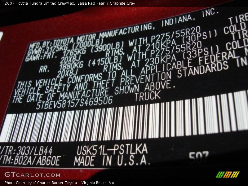 Salsa Red Pearl / Graphite Gray 2007 Toyota Tundra Limited CrewMax