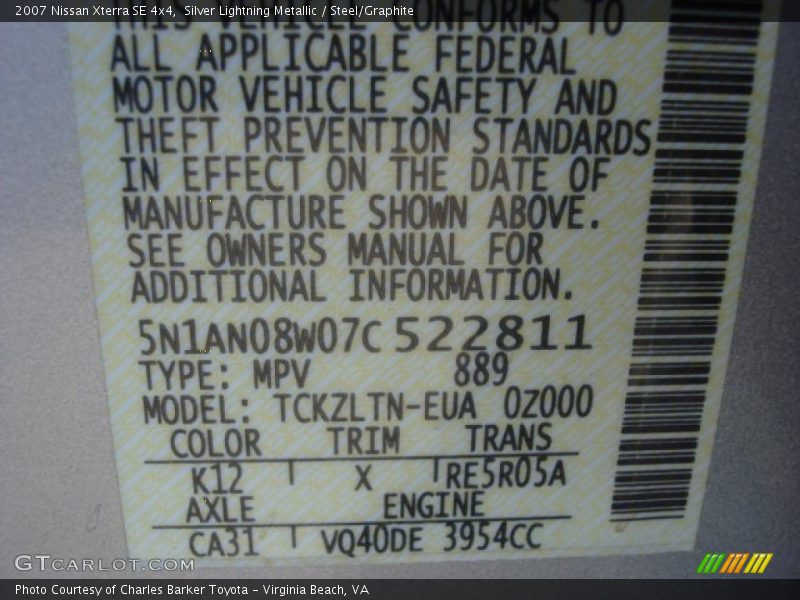 Silver Lightning Metallic / Steel/Graphite 2007 Nissan Xterra SE 4x4