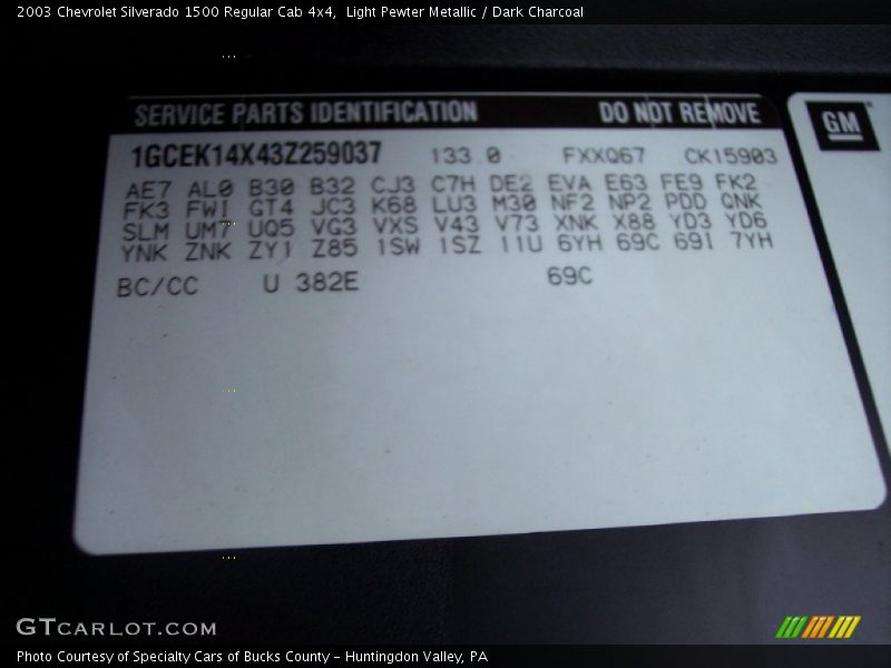 2003 Silverado 1500 Regular Cab 4x4 Light Pewter Metallic Color Code 382E