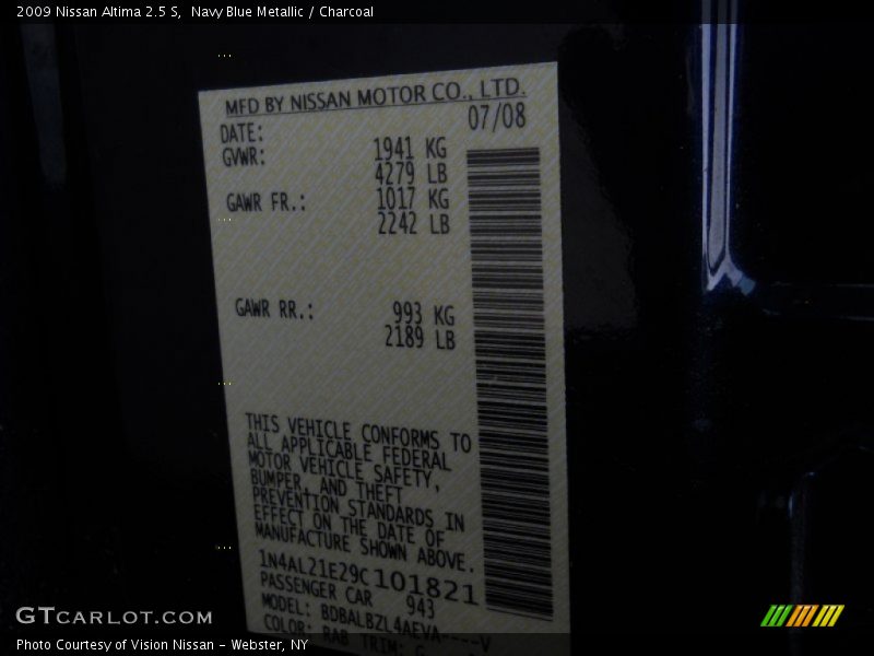 Navy Blue Metallic / Charcoal 2009 Nissan Altima 2.5 S