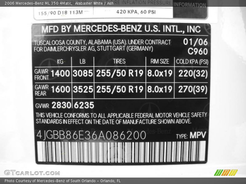 Alabaster White / Ash 2006 Mercedes-Benz ML 350 4Matic