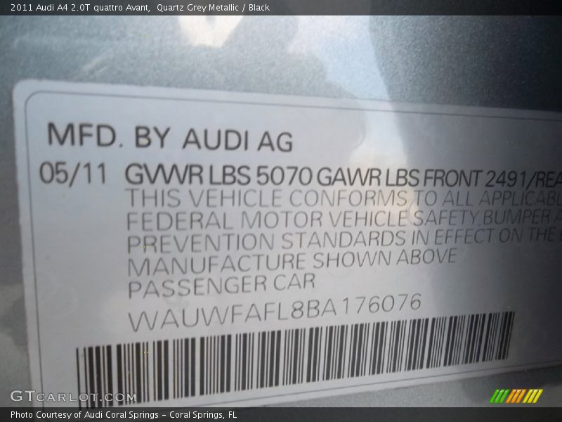 Quartz Grey Metallic / Black 2011 Audi A4 2.0T quattro Avant