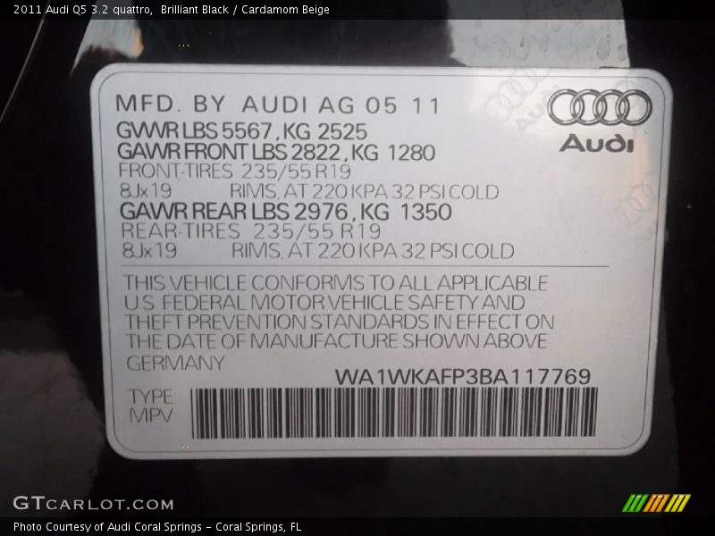 Brilliant Black / Cardamom Beige 2011 Audi Q5 3.2 quattro