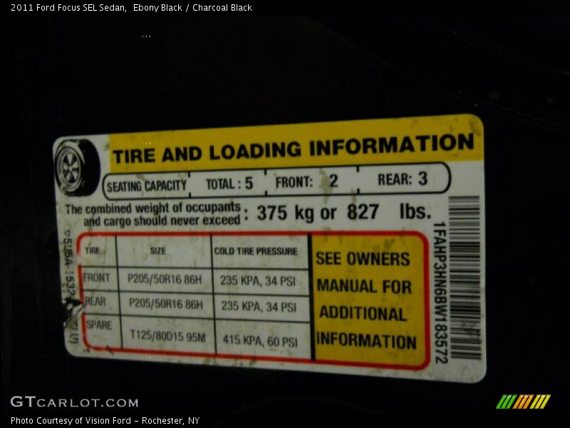 Ebony Black / Charcoal Black 2011 Ford Focus SEL Sedan