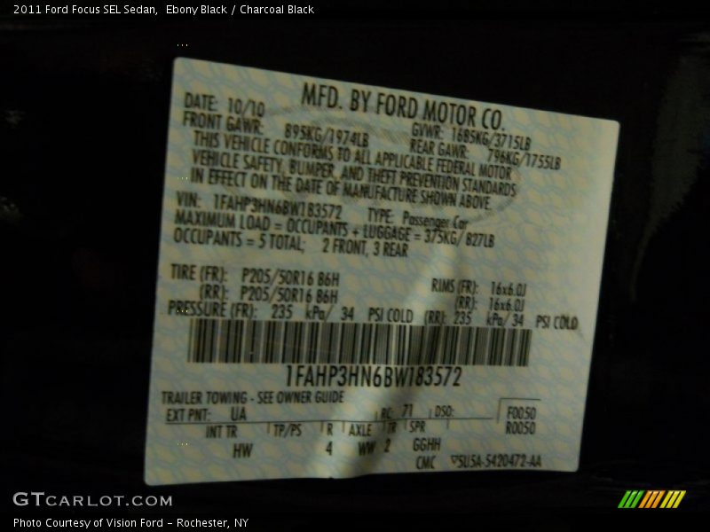Ebony Black / Charcoal Black 2011 Ford Focus SEL Sedan
