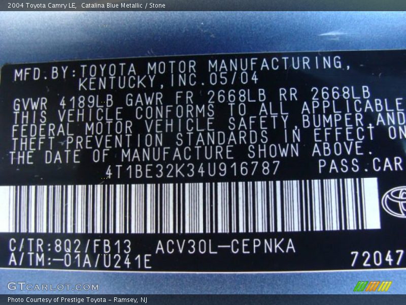 Catalina Blue Metallic / Stone 2004 Toyota Camry LE