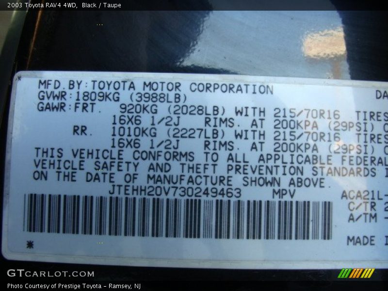 Black / Taupe 2003 Toyota RAV4 4WD