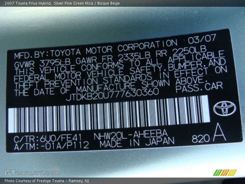 Silver Pine Green Mica / Bisque Beige 2007 Toyota Prius Hybrid
