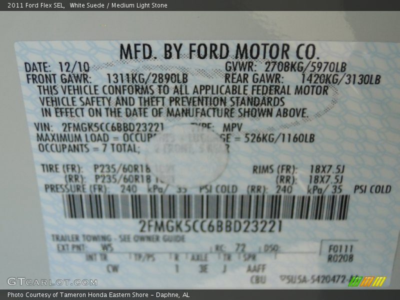 White Suede / Medium Light Stone 2011 Ford Flex SEL