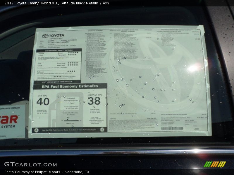  2012 Camry Hybrid XLE Window Sticker