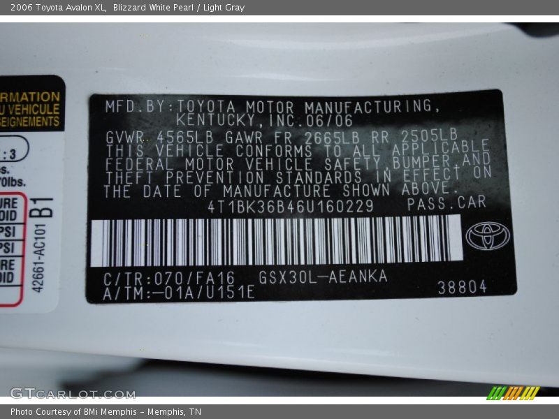 Blizzard White Pearl / Light Gray 2006 Toyota Avalon XL