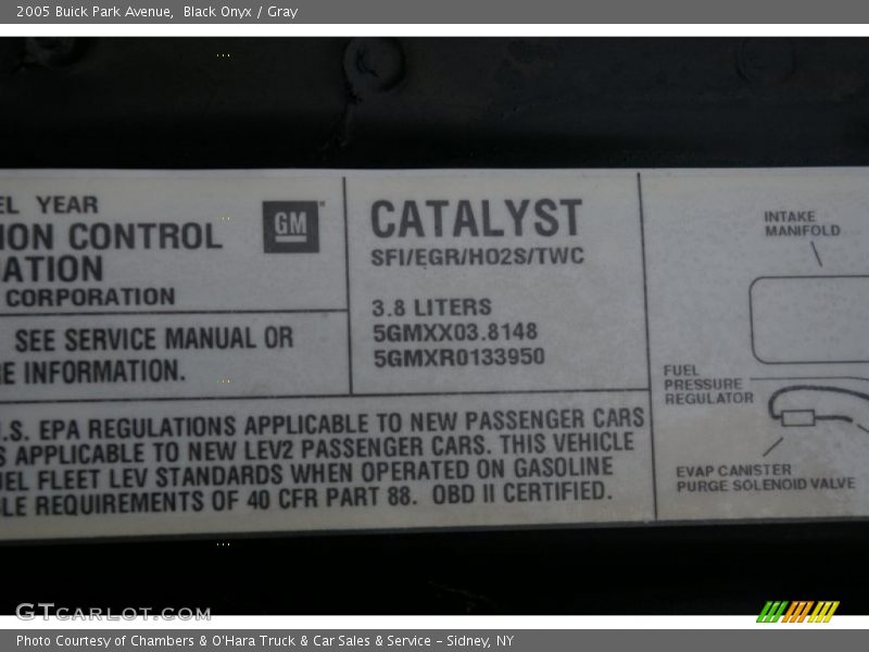 Info Tag of 2005 Park Avenue 