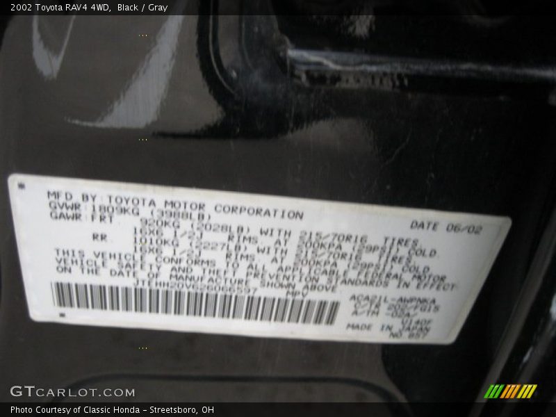 Black / Gray 2002 Toyota RAV4 4WD