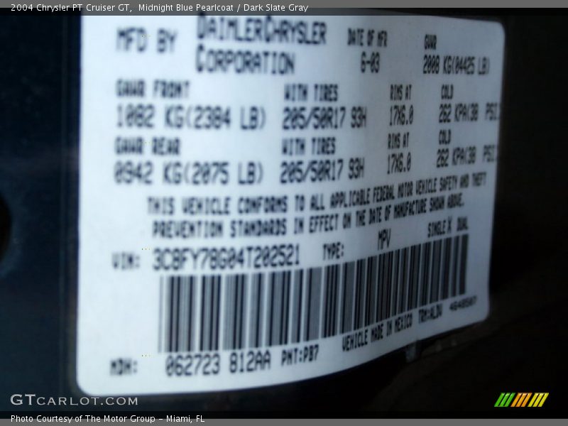 Midnight Blue Pearlcoat / Dark Slate Gray 2004 Chrysler PT Cruiser GT