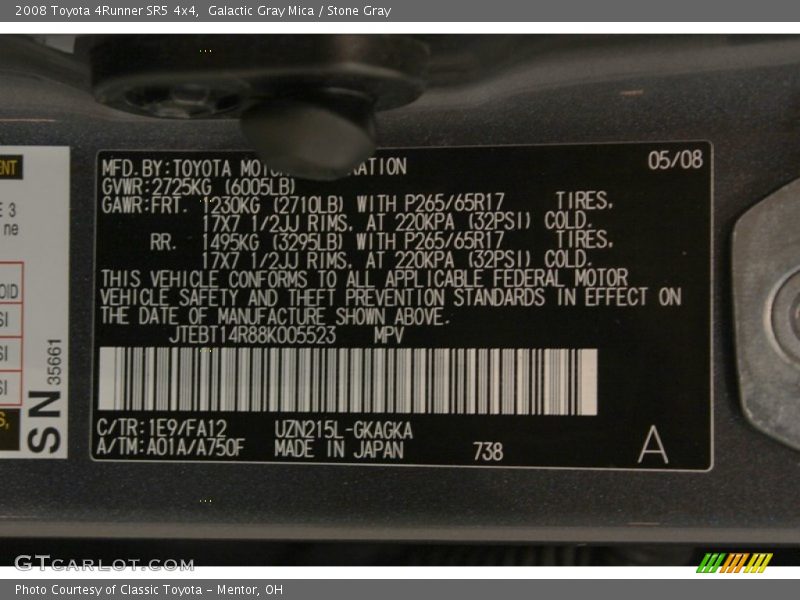 Galactic Gray Mica / Stone Gray 2008 Toyota 4Runner SR5 4x4