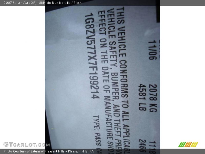 Midnight Blue Metallic / Black 2007 Saturn Aura XR