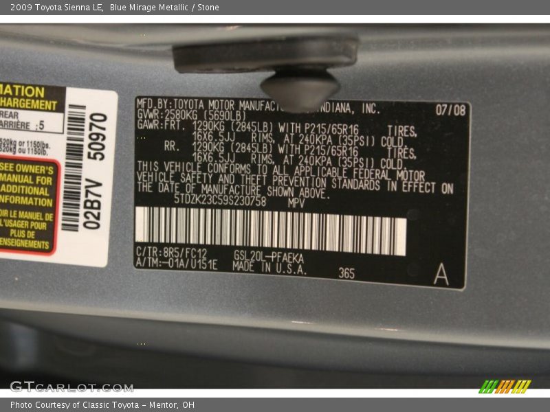 Blue Mirage Metallic / Stone 2009 Toyota Sienna LE