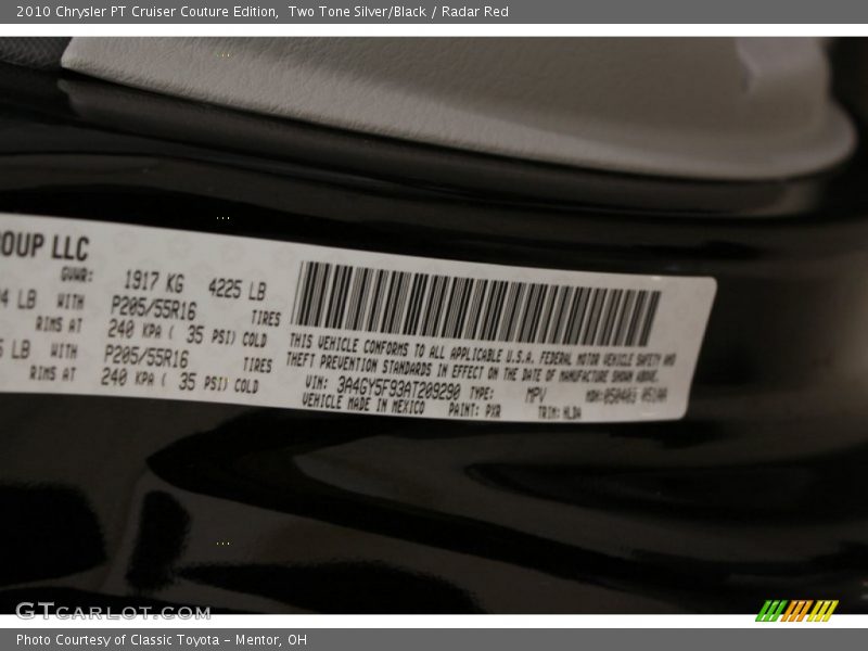 Two Tone Silver/Black / Radar Red 2010 Chrysler PT Cruiser Couture Edition