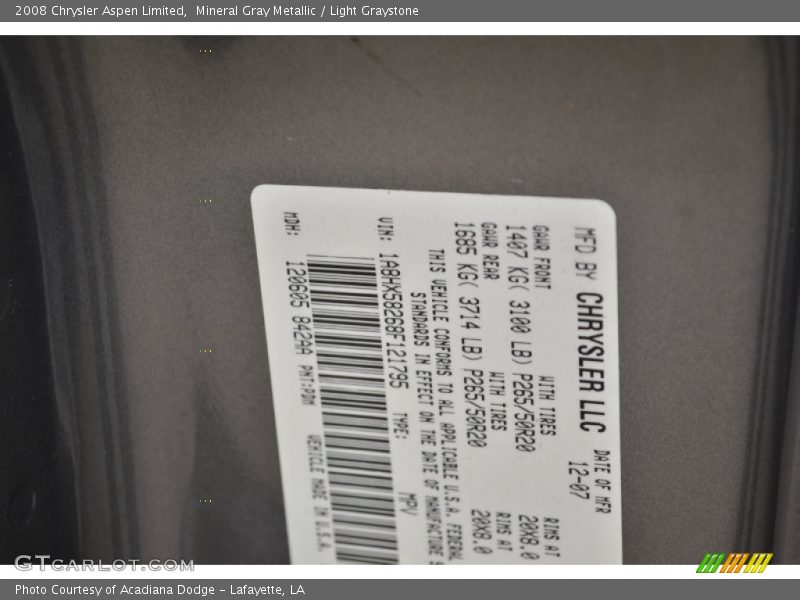 Mineral Gray Metallic / Light Graystone 2008 Chrysler Aspen Limited