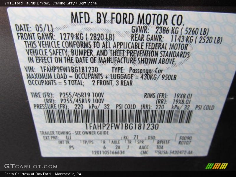 Sterling Grey / Light Stone 2011 Ford Taurus Limited