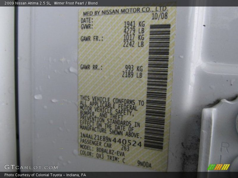 Winter Frost Pearl / Blond 2009 Nissan Altima 2.5 SL