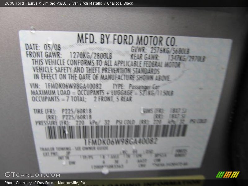 Silver Birch Metallic / Charcoal Black 2008 Ford Taurus X Limited AWD