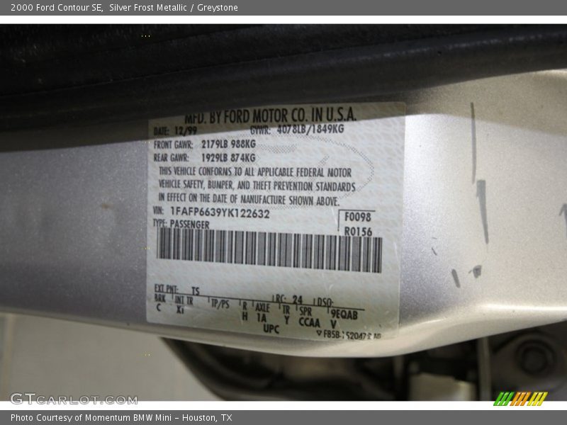 2000 Contour SE Silver Frost Metallic Color Code TS