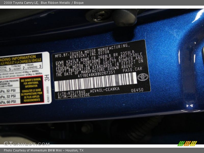 Blue Ribbon Metallic / Bisque 2009 Toyota Camry LE